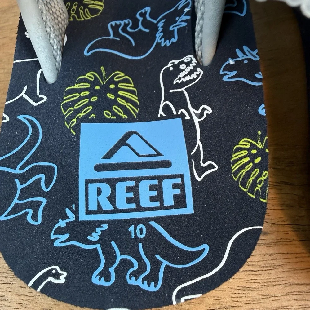 New Little Kids Reef‎ Little Ahi Slip On Water Flip Flops Blue Dinosaurs Sz 10 C